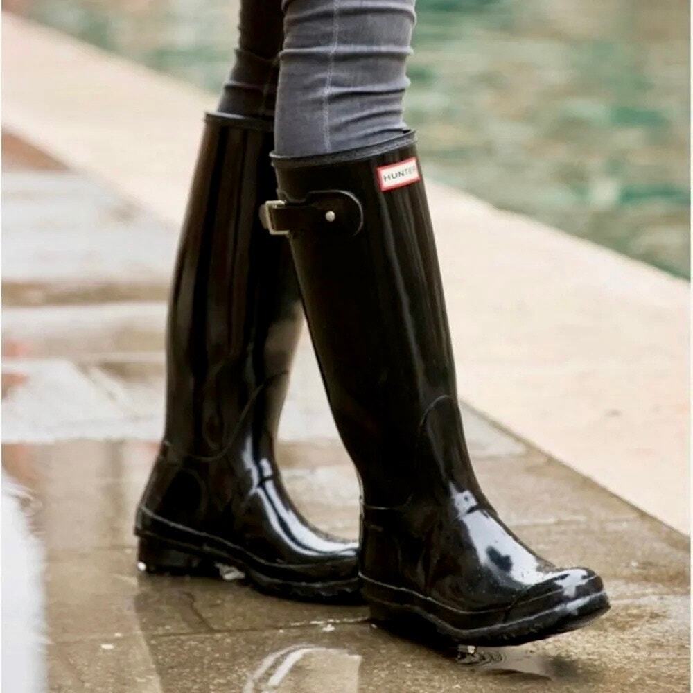 Hunter Original Tall Gloss women’s Wellies Black Rain Boots Size US 7 MSRP: $190